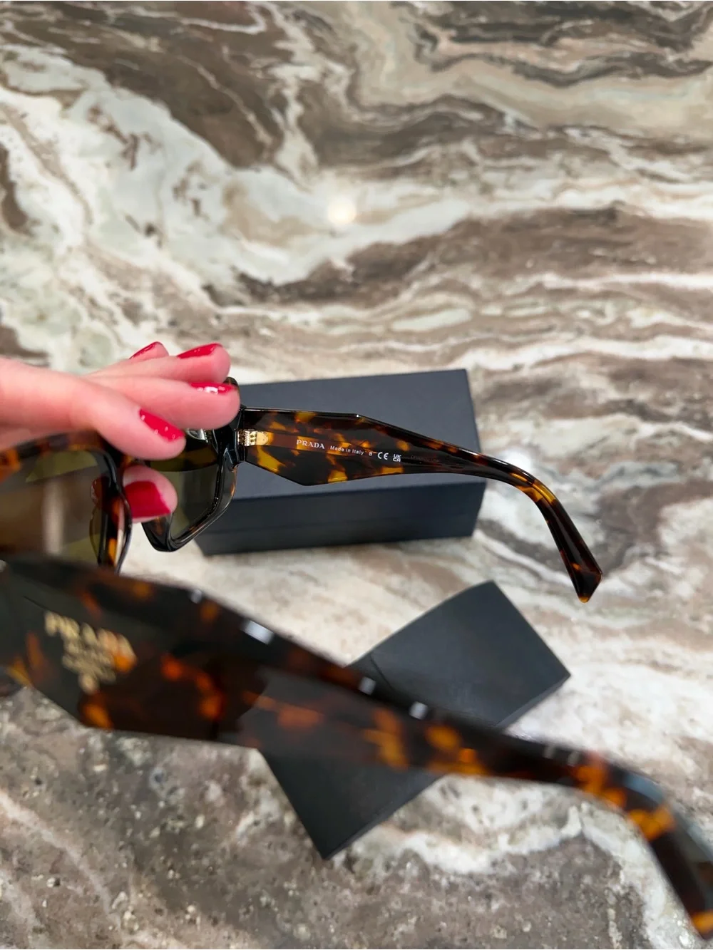 Prada Woman’s Tortoiseshell Rectangular Sunglasses with Brown Lenses